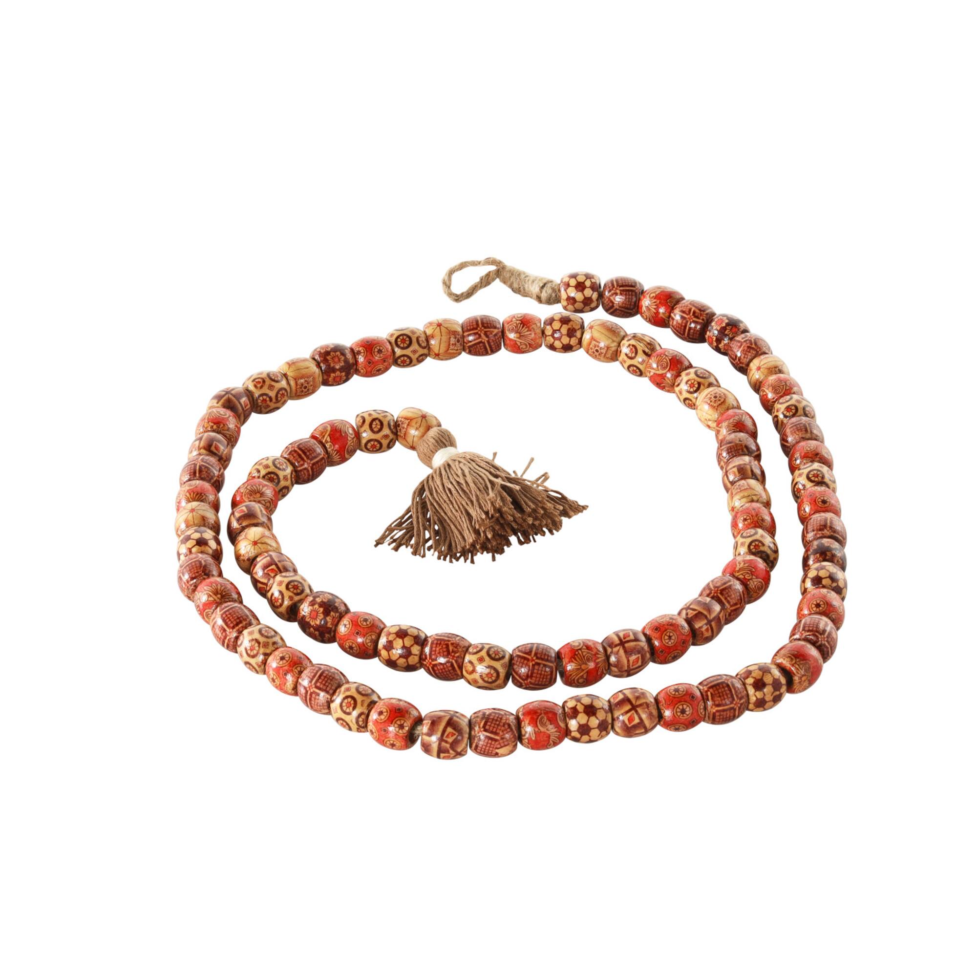 5ft. Red Wood Handmade Long Beaded Garland with Tassel with Bohemian Patterns
